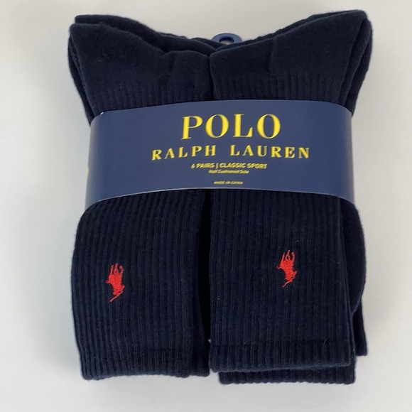 Polo Ralph Lauren Classic Sport 6 pair navy blue sock 10-13 shoe 6-12.5 - Picture 1 of 2